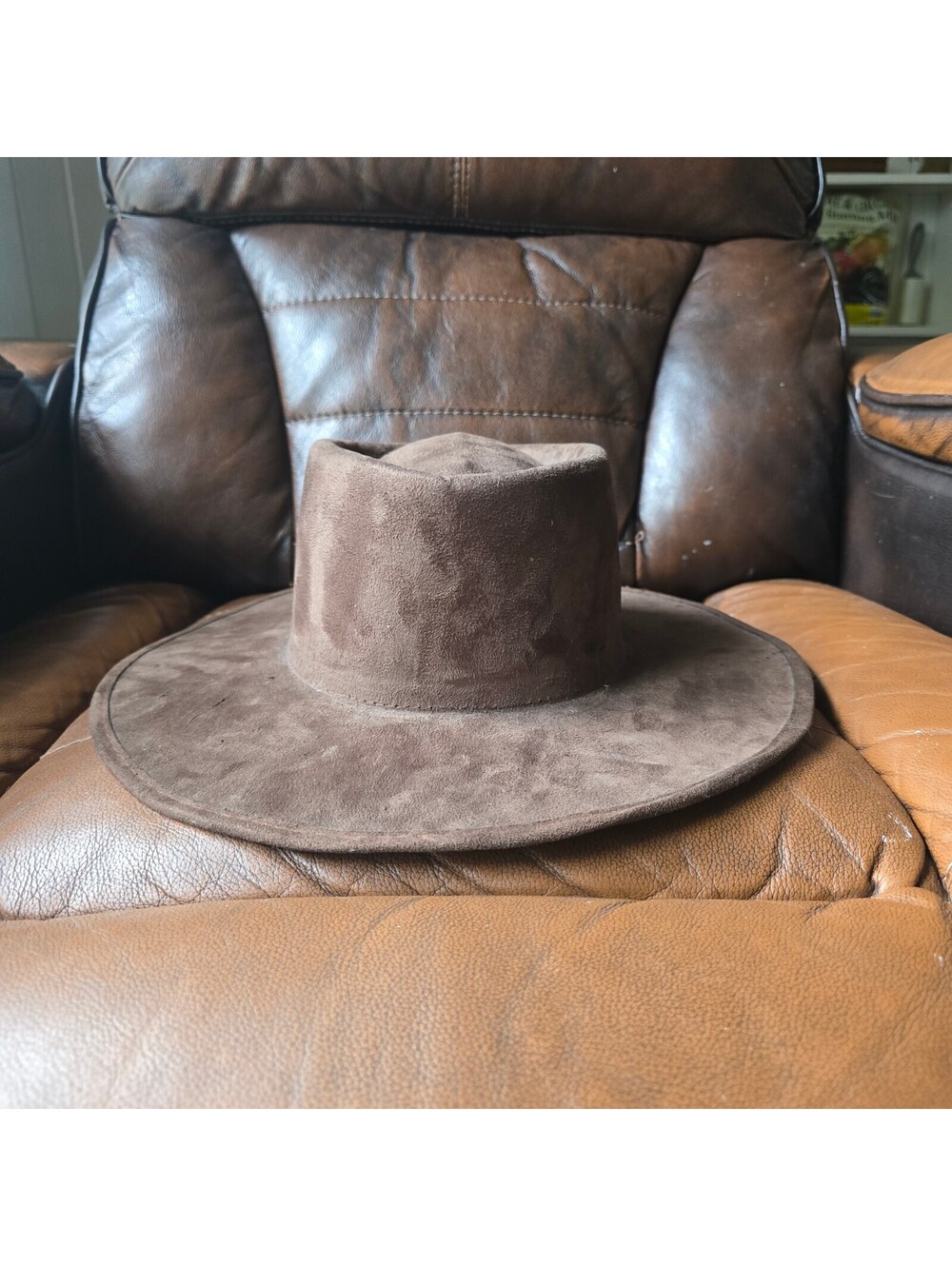 Vintage Innovation Hats Brown faux Suede Flat Crown Wide Brim Spanish Bolero